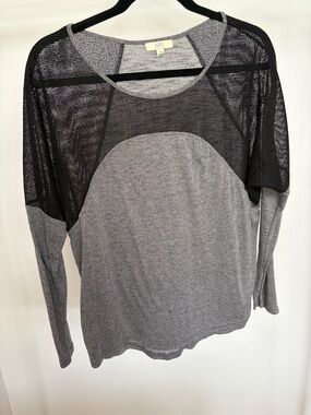 Kori Gray and Black Mesh Raglan Long Sleeve Top